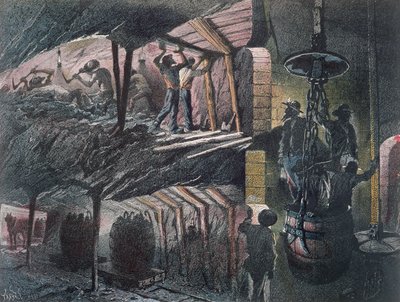 Cross-section of a Coal Mine, Engraved by Jules Ferat, 1889 by Ignace Francois Bonhomme